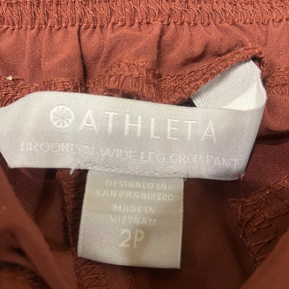 Athleta Brooklyn Wide Leg Crop Pant Rust Brown Petite 2P High Rise Travel Eathy - Picture 3 of 10